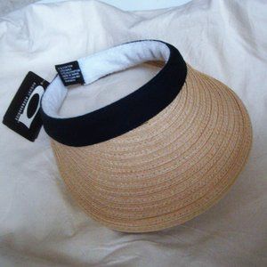 Vintage AUGUST ACCESSORIES Sun Visor Woven Straw like Natural Black Face Shade